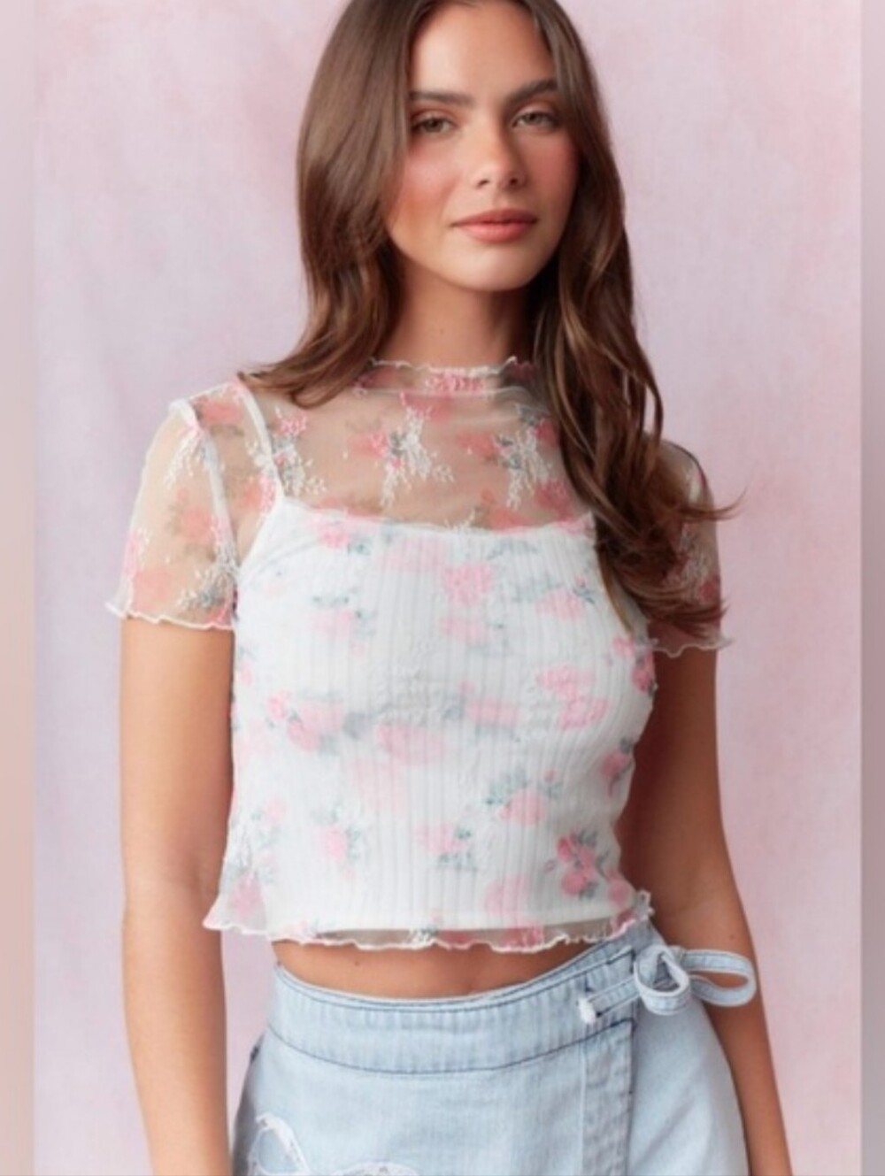 Peach Love California Sheer Floral Top